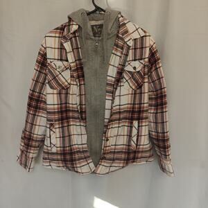 Natural Reflections women M Flannel Plaid Zip Hoodie Sherpa Jacket winter Cozy